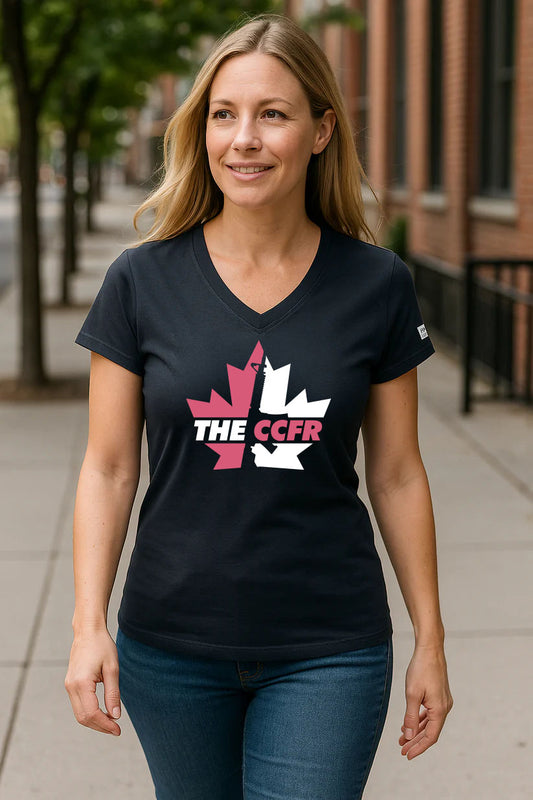 Women's Pink and White CCFR Logo Tee (Navy)