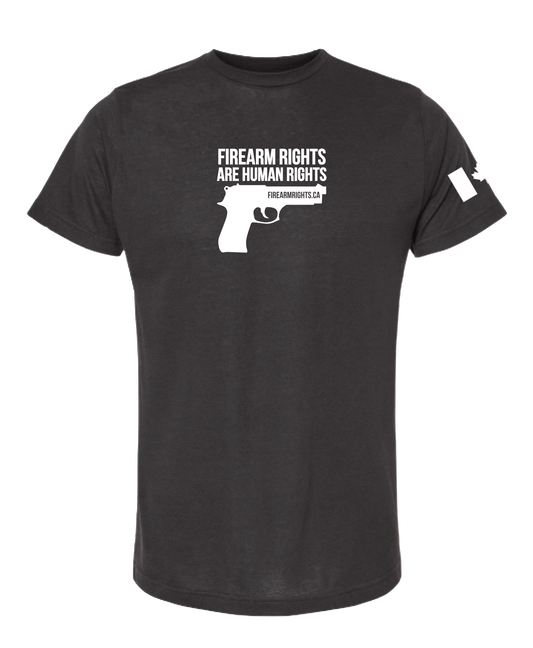 Human Rights Support T-Shirt - White on Black Handgun