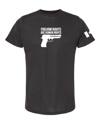 Human Rights Support T-Shirt - White on Black Handgun