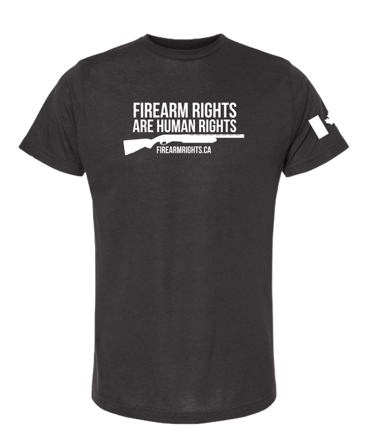 Human Rights Support T-Shirt - White on Black Shotgun