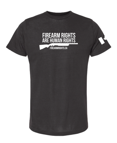 Human Rights Support T-Shirt - White on Black Shotgun